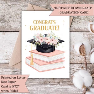 Printable Graduierung Cap Karte | Grußbild zum Abschluss | Herzlichen Glückwunsch Senior | Abschluss-Grußkarte für High School & College Senioren