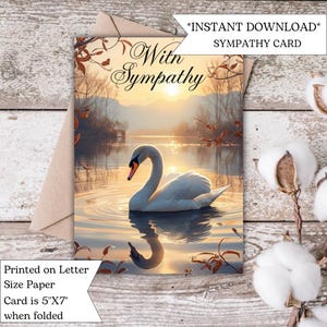 Swan Sympathy Card | Peaceful Sunset Condolence Card | Sorry for Your Loss | Printable With Sympathy Greeting for Loss and Comfort | Digital