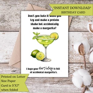 Cartão de aniversário com piadas engraçadas para mãe e pai | Cartão de aniversário de Margarita para imprimir para esposa e marido | Cartão engraçado para melhor amigo | Download digital