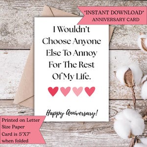 Printable Funny Anniversary Card for Husband-Anniversary Card for Wife-Anniversary Humor Card-Cheeky Love Card-Instant-Digital Download