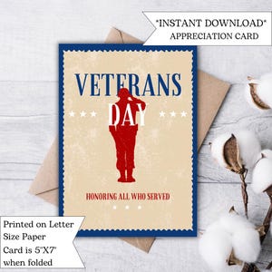 Veterans Day Card | Honoring All Who Served | Patriotic Military Salute Printable Card | Instant Download | Veteran Appreciation Gift