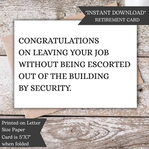 Congratulations On Leaving Your Job Card | Good Luck | Retirement Card | Funny Retirement Card | Funny Work Card | Boss Card