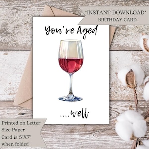 Feliz aniversário, amante de vinho | Cartão de aniversário para impressão | Cartão de felicitações exclusivo e divertido para entusiastas de vinho | Cartão de aniversário divertido para impressão |