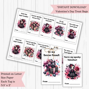 Gothic Girl Valentine&#39;s Day Tags|Classroom Cards|Digital Download|Print from Home|Kids Valentine&#39;s Party|School Valentine&#39;s
