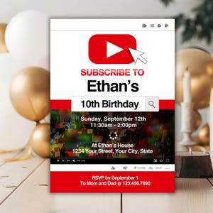 Youtube Birthday Invitation | Video Streamer Gamer Invite | Canva Invitation | Personalized Party Invite | Editable Digital Template