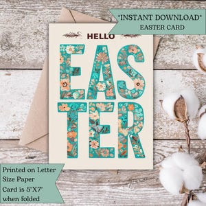 Tarjeta de Pascua con letras florales en negrita / Tarjeta de Pascua imprimible de primavera colorida / Saludo de descarga instantánea / Regalo de Pascua para ella o él