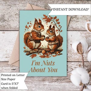Cartão "Estou louco por você" | Impressão de amor de esquilo fofo | Cartão engraçado de Dia dos Namorados ou Aniversário de Casamento com animais – Download digital para casais