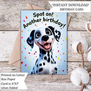 Funny Dalmatian Birthday Card | Spot On Dog Birthday Card with Confetti for Kids, Friends, Dog Lovers | Digital | Instant | Download