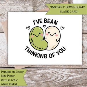 Cute Thinking of You Card | Funny Bean Pun Greeting Card | Printable I've Bean Thinking of You Friendship Card | Digital Download | Instant