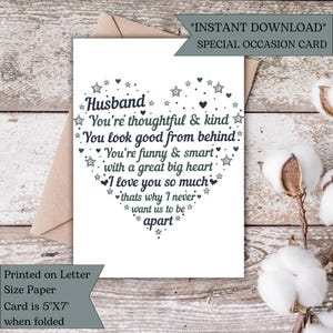 Tarjeta para el esposo/Tarjeta de aniversario para el esposo/Regalo de aniversario para él/Tarjeta de cumpleaños para el esposo/Tarjeta del primer aniversario de la esposa/Cumpleaños del esposo