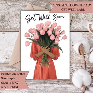 Carte de rétablissement avec tulipes roses | Belle impression florale | Carte encourageante pour les amis et la famille | Des encouragements réfléchis