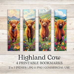 Highland Cow Bookmark Set | Printable Highland Cow Bookmarks for Readers | Scottish Cow | Unique Bookish Accessories | Cute Cow Bookmarks