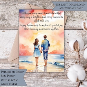 Romantische Jahrestagskarte|Aquarell Strand Sonnenuntergang|Liebes- und Ehekarte|Liebes- und Ehekarte für Sie & Ihn|Hochzeitstag