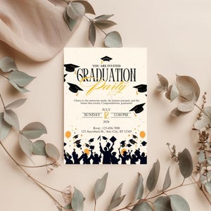 Invito per festa di laurea modificabile / Invito per festa di laurea Black Gold / Download digitale della classe 20XX / Modello modificabile istantaneo