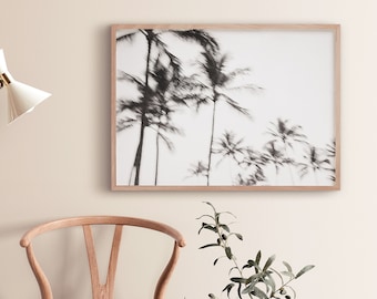 B&W PALM TREE Print: Large Wall Art, Tropical Print, Palm Tree Wall Art, Beach House Home Decor, Black And White Palm Tree Photo, For Him