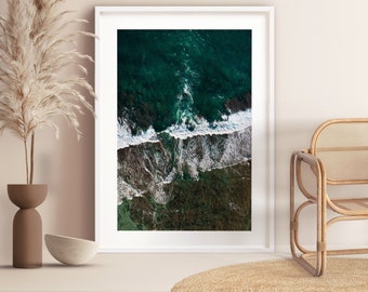 Aerial Beach Photography: Hawaii Framed Print, Ocean Photography, Blue Sea Water, Vertical, Large Wall Art, Modern Beach Decor, 24x36 & more