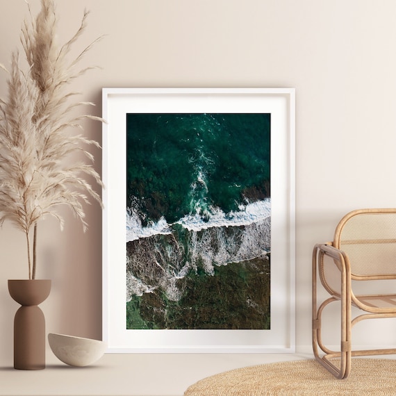 Aerial Beach Photography: Hawaii Framed Print, Ocean Photography, Blue Sea Water, Vertical, Large Wall Art, Modern Beach Decor, 24x36 & more