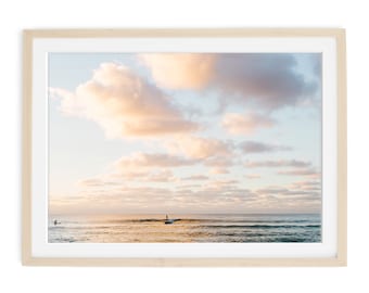 SUNSET SURF PRINT: Hanalei Bay Kauai, Hawaii Framed Print, Beach Wall Art, Home Decor, Sunset Surf Photo, Surfer Print, Ready To Hang, 24x36