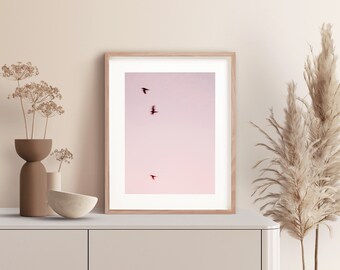 Pink Flying Bird Print: Modern Home Decor, Flying Birds Print, Hawaii Fine Art Prints, Sunset Wall Art, Kauai Photography,