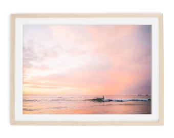 HAWAII SURF PRINT: Hanalei Bay Kauai, Beach Wall Art, Coastal Decor, Surfing, Tropical Print, Sunset Surf Photo, Noseriding Surfer