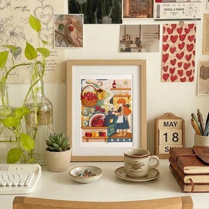 Strawberry Jam Fruit Illustration Print, Summer Cottagecore Kitchen Wall Decor