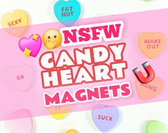 Naughty Candy Conversation Heart Magnets in Colorful Pastels, 10-piece Set: Fun Valentine's Day Decor