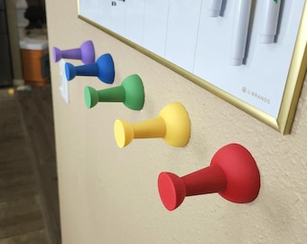 XL 3-inch Jumbo Pushpin Wall Decor Set, 5-piece Rainbow or Choose A Color