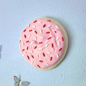 Jumbo 8" Frosted Sprinkle Sugar Cookie Wall Art: Maximalist 3D Food Decor Pink/Red/White