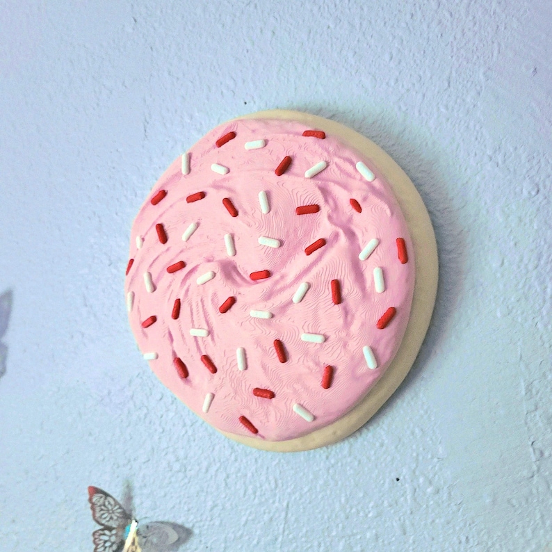 Jumbo 8" Frosted Sprinkle Sugar Cookie Wall Art: Maximalist 3D Food Decor Pink/Red/White