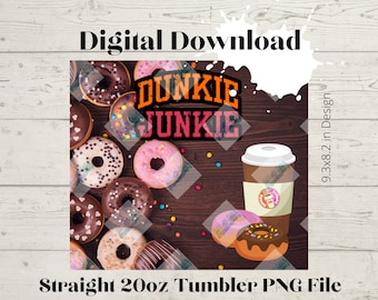 Coffee Junkie- 20 oz Skinny Straight Tumbler Wrap high resolution PNG digital DOWNLOAD