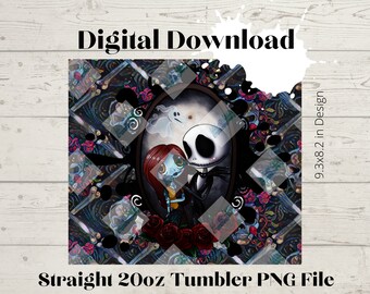Skull Couple- 20 oz Skinny Straight Tumbler Wrap Design high resolution PNG digital file