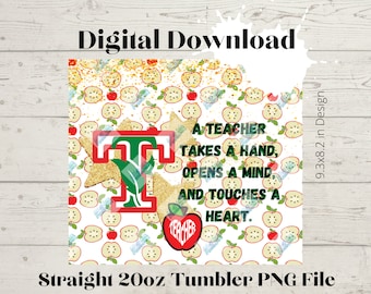 Teacher Heart -20oz Skinny Straight Tumbler design High Resolution PNG file DOWNLOAD