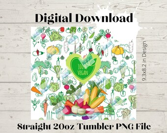 100% Vegan -20oz Skinny Straight Tumbler design High Resolution PNG file DOWNLOAD