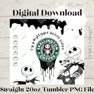 Skellington Coffee- 20oz Skinny Straight Tumbler Wrap high resolution PNG file DOWNLOAD for Sublimation