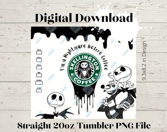 Skellington Coffee- 20oz Skinny Straight Tumbler Wrap high resolution PNG file DOWNLOAD for Sublimation