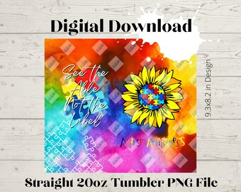 Autism Awareness2 -20oz Skinny Straight Tumbler design High Resolution PNG file DOWNLOAD
