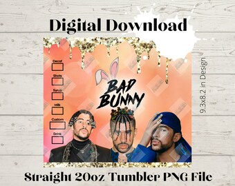 Bad Bunny -20oz Skinny Straight Tumbler design High Resolution PNG file DOWNLOAD