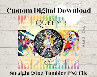 Freddie Queen -20oz Skinny Straight Tumbler design High Resolution PNG file DOWNLOAD