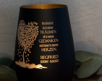 Trauerlicht Herzbaum- Manchmal bist du in meinen Träumen... - Gravur Namen und Datum - Gedenklicht Grablicht