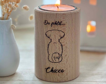 Round tealight holder, rainbow bridge, dog died, commemoration dog, mourning dog, comfort light dog, mourning pet, heights 6 cm - 16 cm