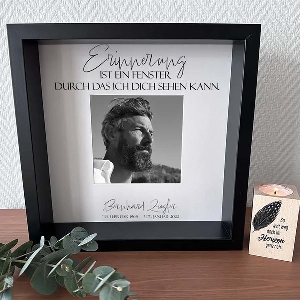 Picture frame mourning, remembrance, souvenir for the deceased, personalized digital print on the front window