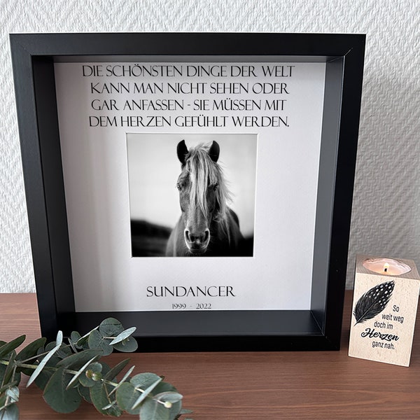Bilderrahmen Trauer Pferd, Erinnerung, Andenken, Trost, personalisierter Digitaldruck auf Frontscheibe