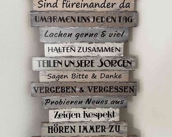 Wandbild Familienregeln im Shabby-Design, Wanddekoration Holz Dekoschild Sprüche Dekoration Shabby-Chic, Schild, Vintage