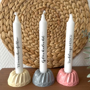 Candle holder painted in color, stick candle holder, candles, holder, Gugelhupf, stick candles, concrete, Raysin