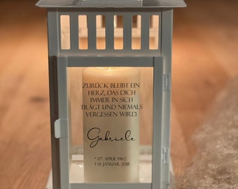 Trauerlicht, Trauerlaterne, Grablaterne, Trauer, Grabschmuck, Grabdeko, Erinnerungslicht, Windlicht, Grablicht, Laterne personalisiert