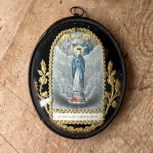 c.1890 Antique French Catholic Wall Medalion / Meerschaum / Mary Notre Dame
