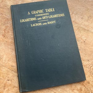 May include: A dark green hardcover book titled "A Graphic Table Combining Logarithms and Anti-Logarithms" by Lacroix and Ragot.