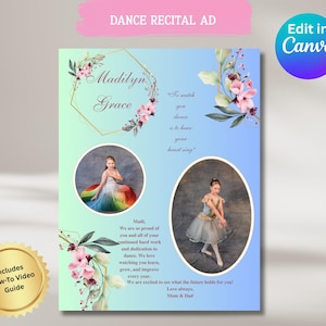 Floral Ballet Recital Ad - Floral Ballet Recital Template - Yearbook Ad - Floral Ballet Dance Recital Ad - Full Page 8.5in wide x 11in tall
