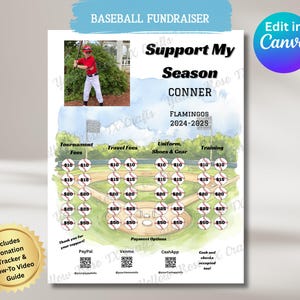 Support My Season Baseball Fundraiser - Baseball Fundraiser Template - Sponsor My Season Fundraiser Flyer - Editable Fundraiser Template