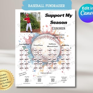 Support My Season Baseball Fundraiser - Baseball Fundraiser Template - Sponsor My Season Fundraiser Flyer - Editable Fundraiser Template